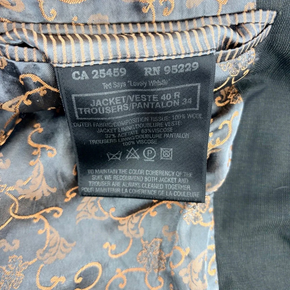 Ted Baker London‎ Mens 40R Wool Suit Jacket Blazer Charcoal Gray Floral Lining